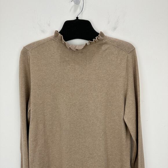 J.Crew Cotton Ruffleneck Sweater Classic Preppy Minimalist Beige Tan Medium NWT - Picture 11 of 11